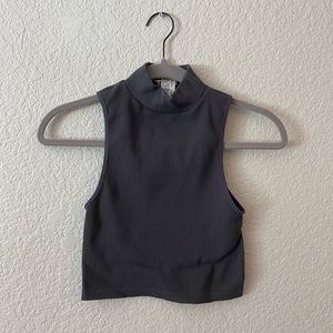 Zara Grey Ribbed Mock Neck Tank Top